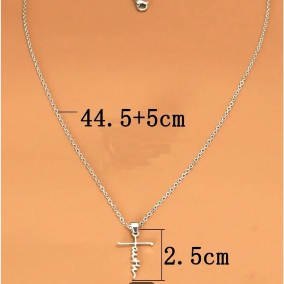 New Stainless Steel Cursive Faith Cross Religious Silver Minimalist Necklace - Picture 9 of 13